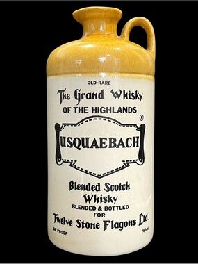 Vintage 1970s The Grand Whisky of the Highlands Usquaebach Empty Pottery Jug
